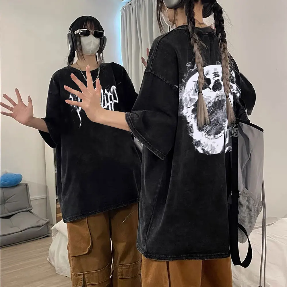 

Rapper Chief Keef Juice WRLD Lil Peep Graphic T Shirt Unisex Streetwear Skull Skeleton Print Wash Vintage Black Cotton Tshirt