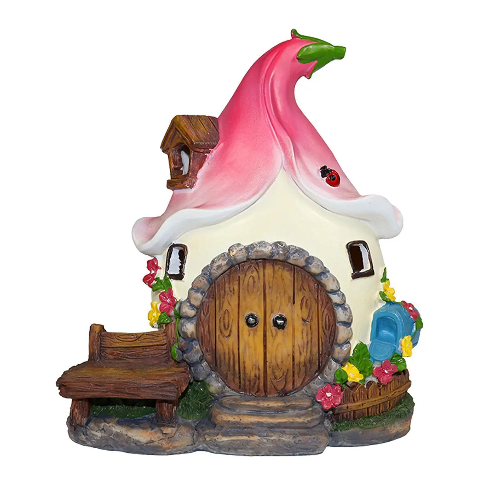 

Cute Mini Solar Lighted House Statue Outdoor Fairy Garden Lawn Ornament