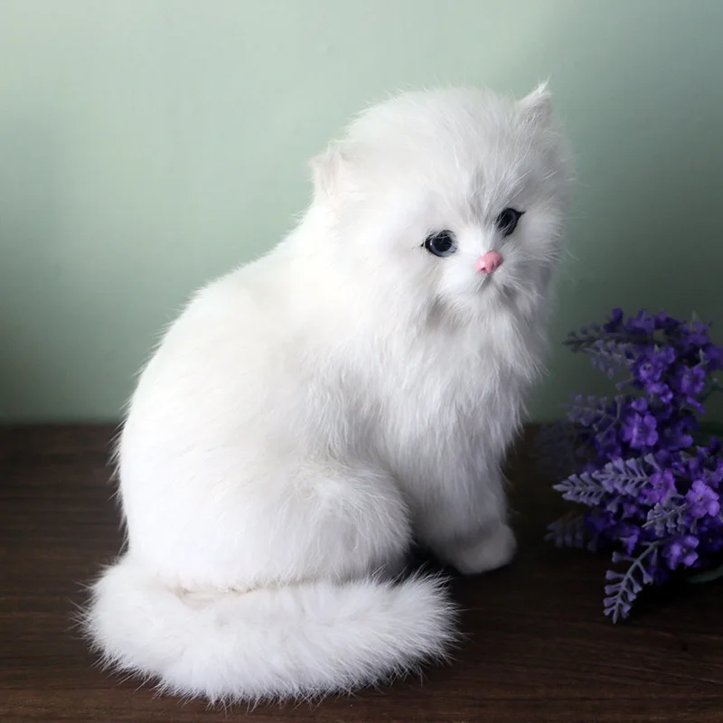 Около 18x17 см пушистый мех модель кота белый персидский кот украшение дома