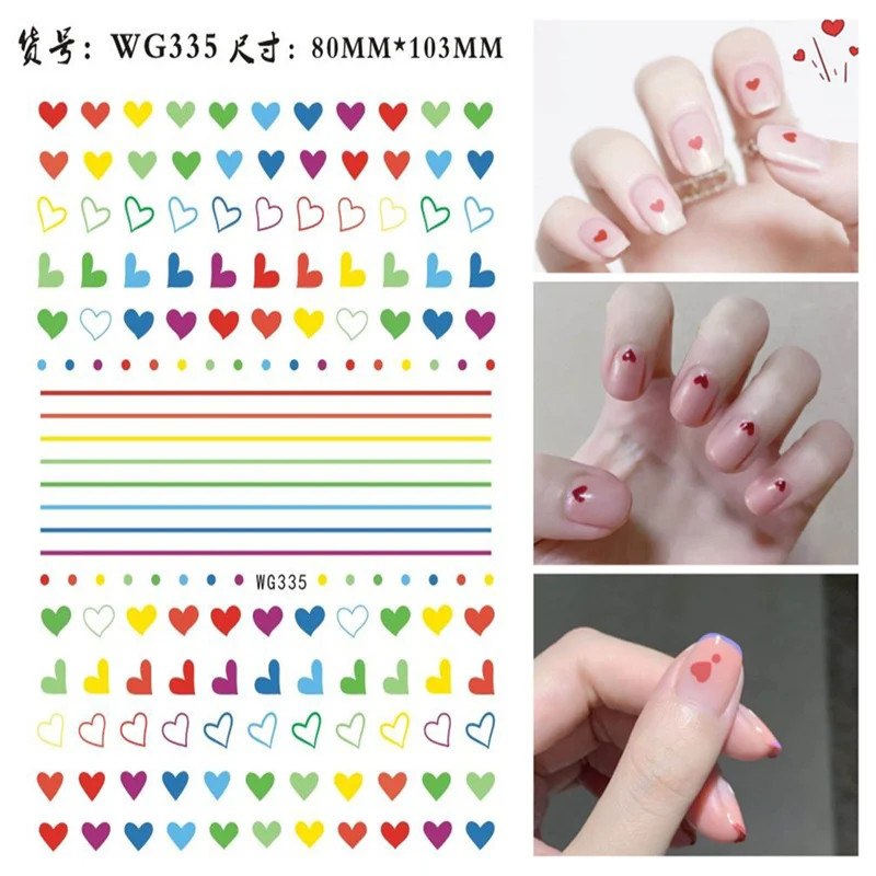 

1Pcs Nail Art Stickers New Valentine's Day For Nails Accessories Letter Heart Design 3D Color Press On Nails Decals DIY Decorati