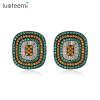 luoteemi vintage design multicolor square stud earring for women wedding party cubic zircon jewelry fashion oorbellen boucle