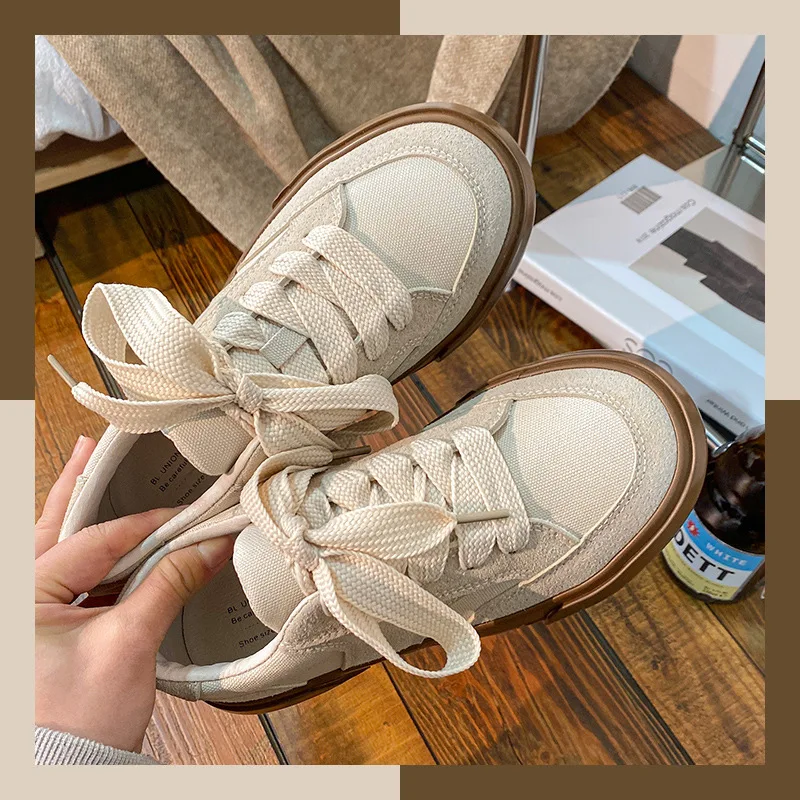 

Women's Canvas Shoes Fashion Casual Vulcanized Shoes Lace Up Thick Sole Abrasion Ladies Shoes Female Sports Shoe 2023 New Shoes