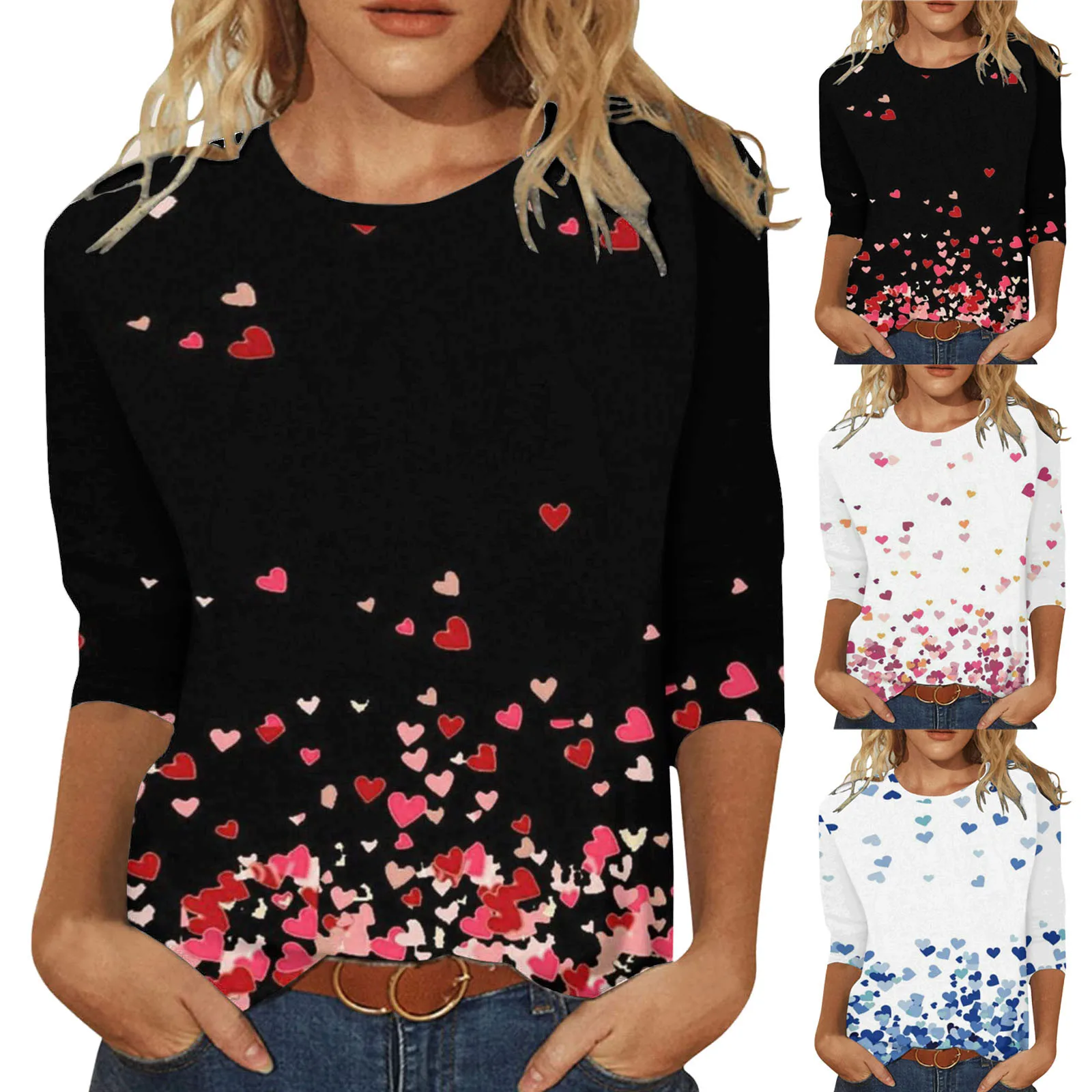 

Женская Однотонная рубашка с принтом на День святого Валентина, три однотонные рубашки с длинным рукавом и широкой полосой