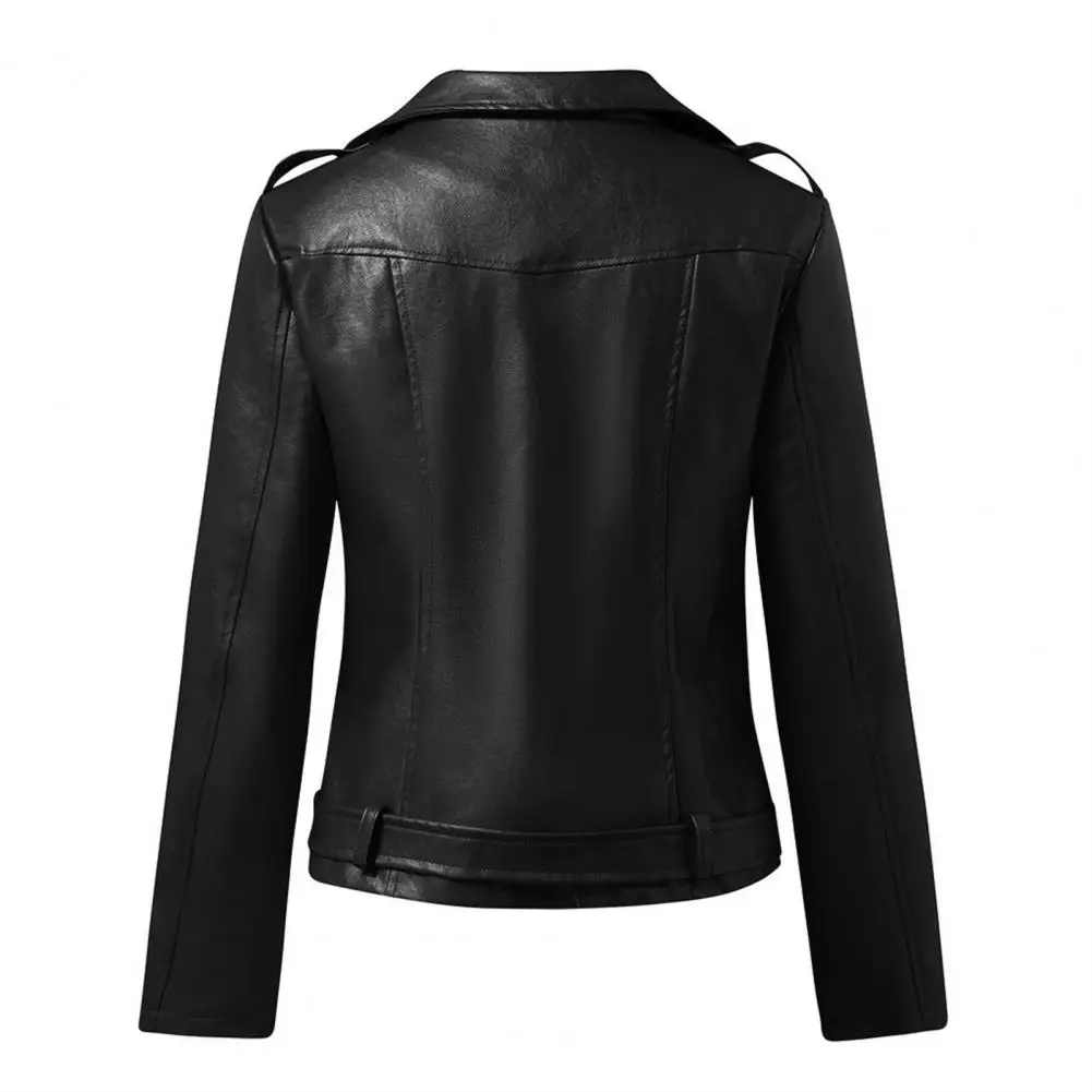Motorcycle Jacket Solid Color Comfortable Windproof Women Faux Leather Motorcycle Clothing   Women Jacket  Streetwear