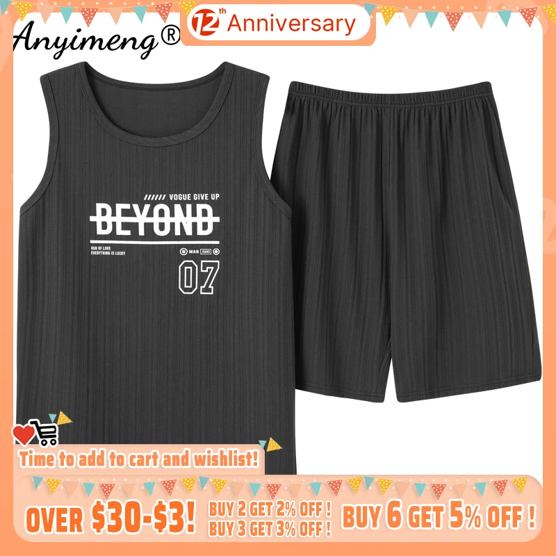 

New Elegant Pajama Summer Letter Printing Black Sleepwear for Teen Boys Soft Modal Pijama Simply Style Homewear Men's Loungewear