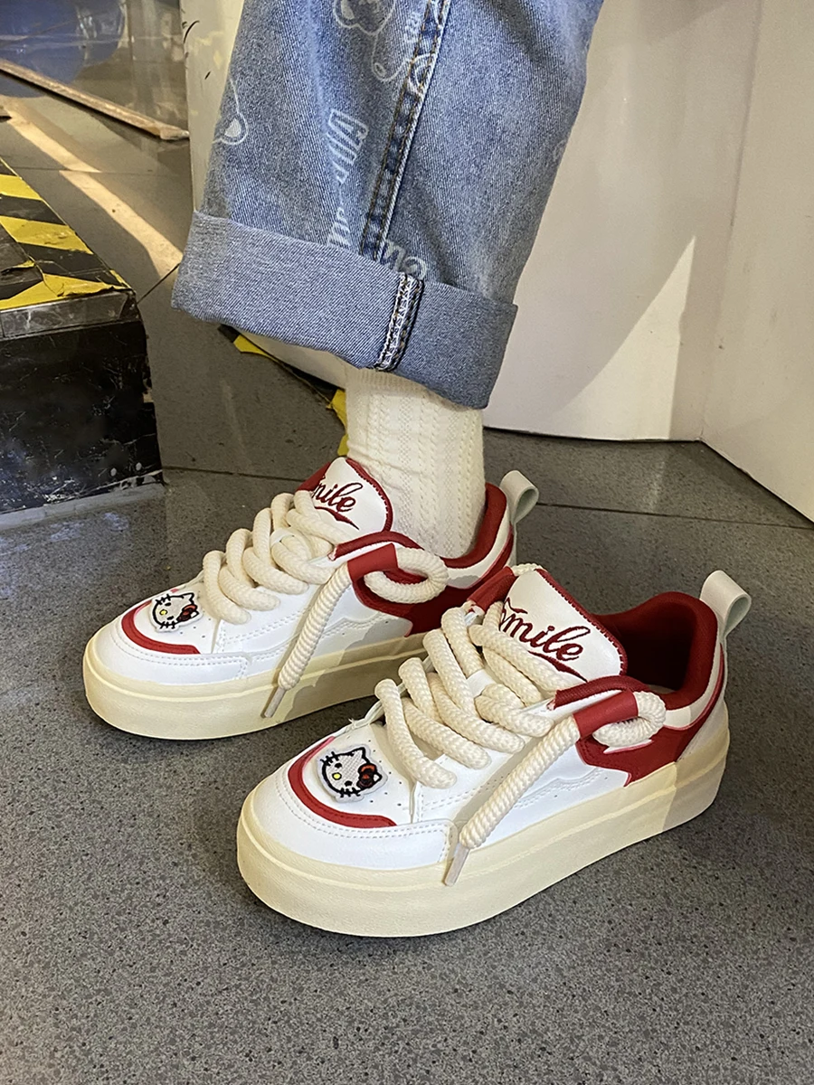 

SANRIO Hellokitty Japanese Cute hello Kitty Women's Sneakers Spring Platform Board Versatile Casual Shoes white fashion soft