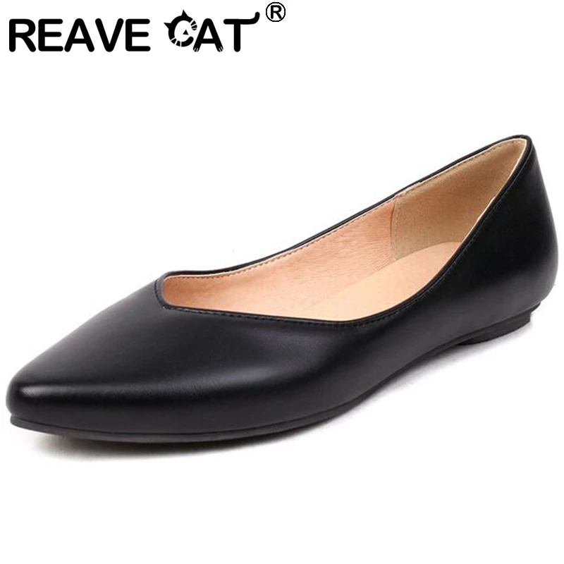 

REAVE CAT New 2022 Daily Flats For Women Pointed Toe Slip-on Loafers Shallow Big Size 34-43 Solid Red Black Spring Concise S3366