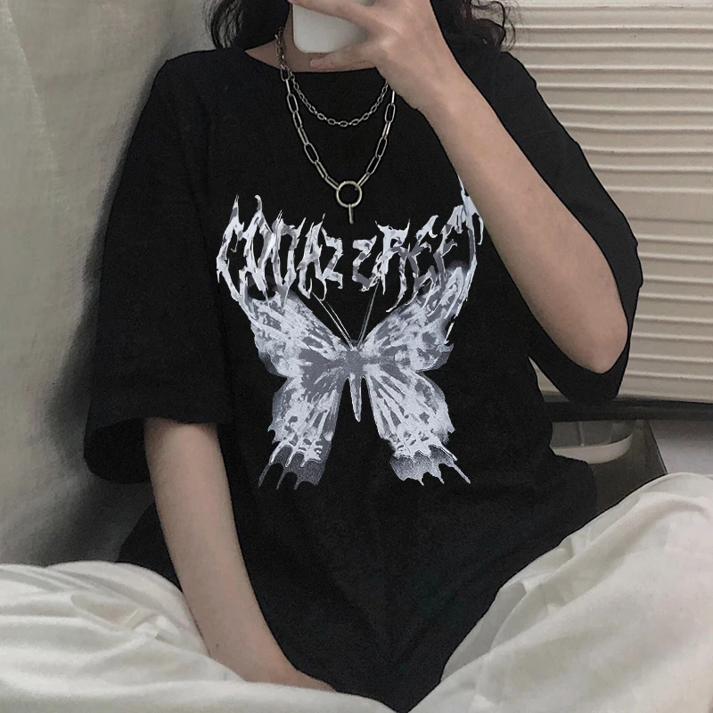 

Men's T-shirt Oversized Punk Harajuku Butterfly Print Short Sleeve Men Women T Shirt Hip Hop Streetwear Gothic Plus Size T-shirt
