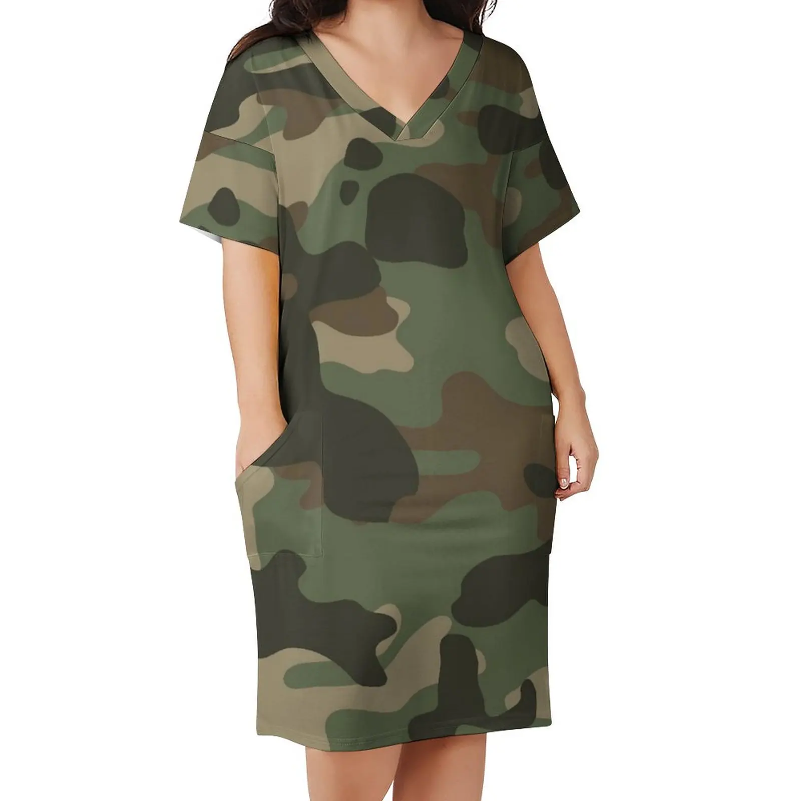 

Зеленое камуфляжное армейское платье с коротким рукавом, камуфляжные уличные платья, праздничное модное Повседневное платье, женское платье оверсайз с графическим принтом