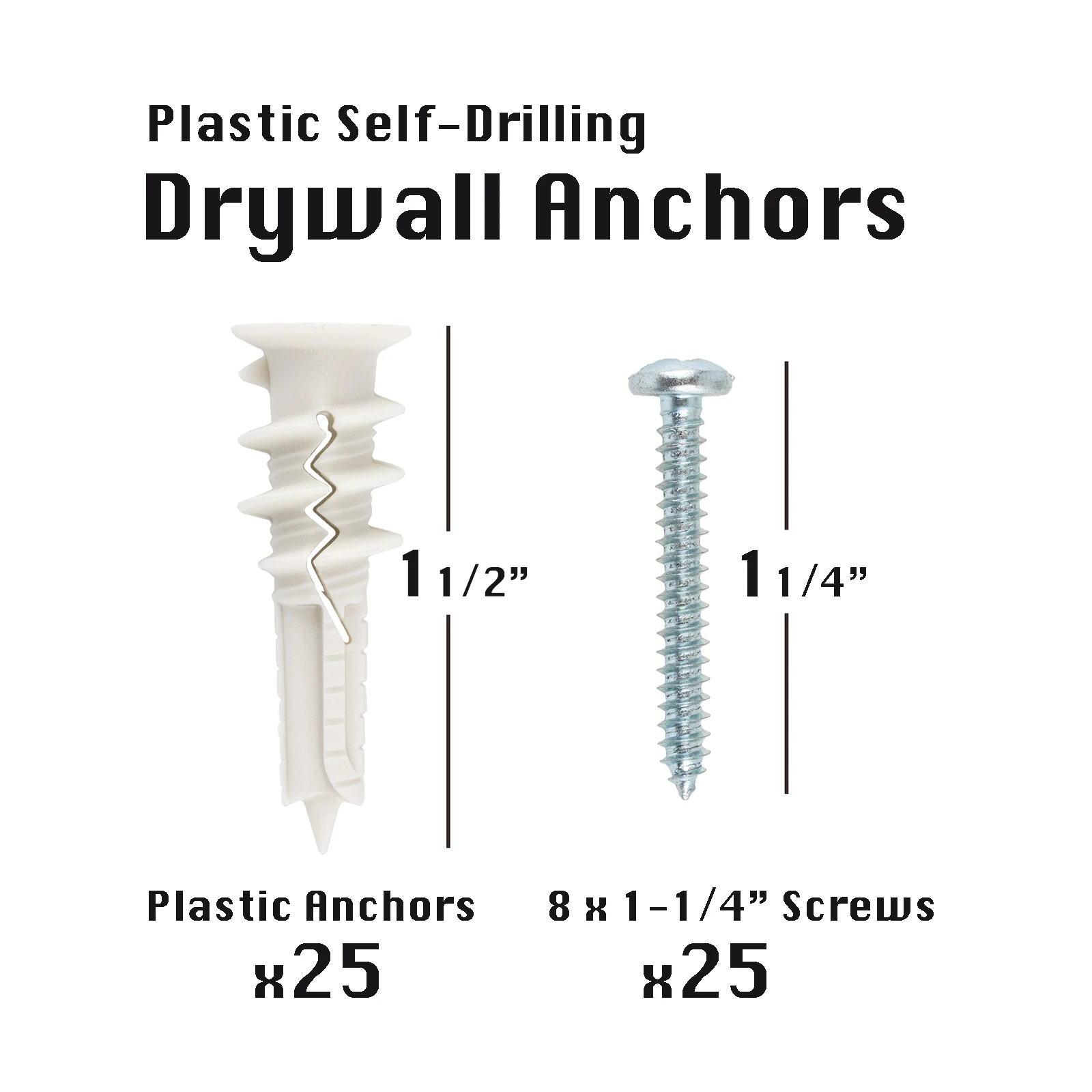 

25 Set Drywall Anchor Kit With Screws Self Drilling Nylon Ribbed Anchor Wall Drywall Plastic Nylon Anchor