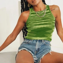 Women Sexy Tank Tops Summer Vintage Sleeveless Tie Dye Basic Top Slim Ribbed Knit Stretch Crop Top Mini Vest for Female Girls (3)