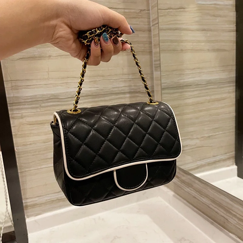 

New Large Capacity Rhombic Grain Chain Bag Fashion Versatile Trend Cowhide Shoulder Bag Diagonal Bag Retro Armpit Bag