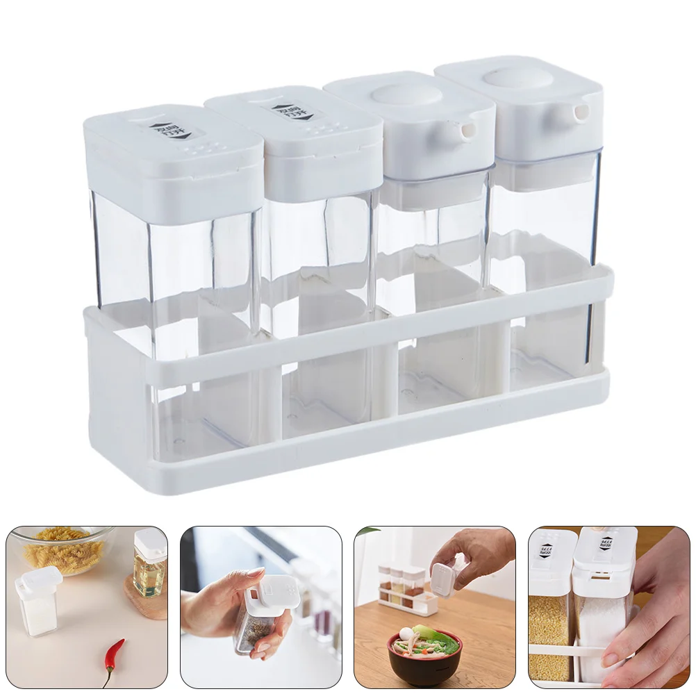 

4pcs Kitchen Pots Clear Seasoning Boxes Storage Container Condiment Jar Pepper Salt Seasoning Can Pot for Kitchen White