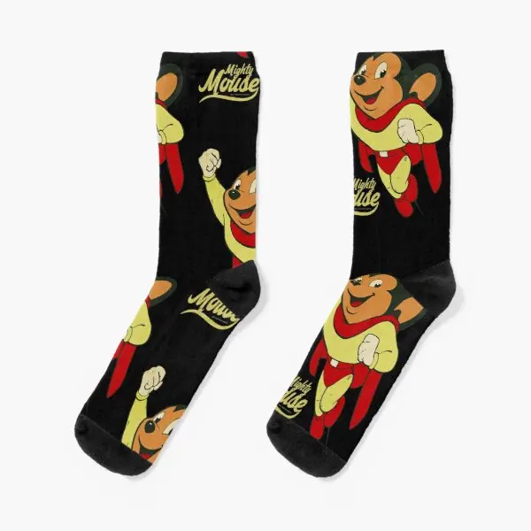 

Мужские и женские короткие носки Mighty Mouse, черные хлопковые дышащие спортивные носки с милым мультяшным рисунком, для осени и зимы