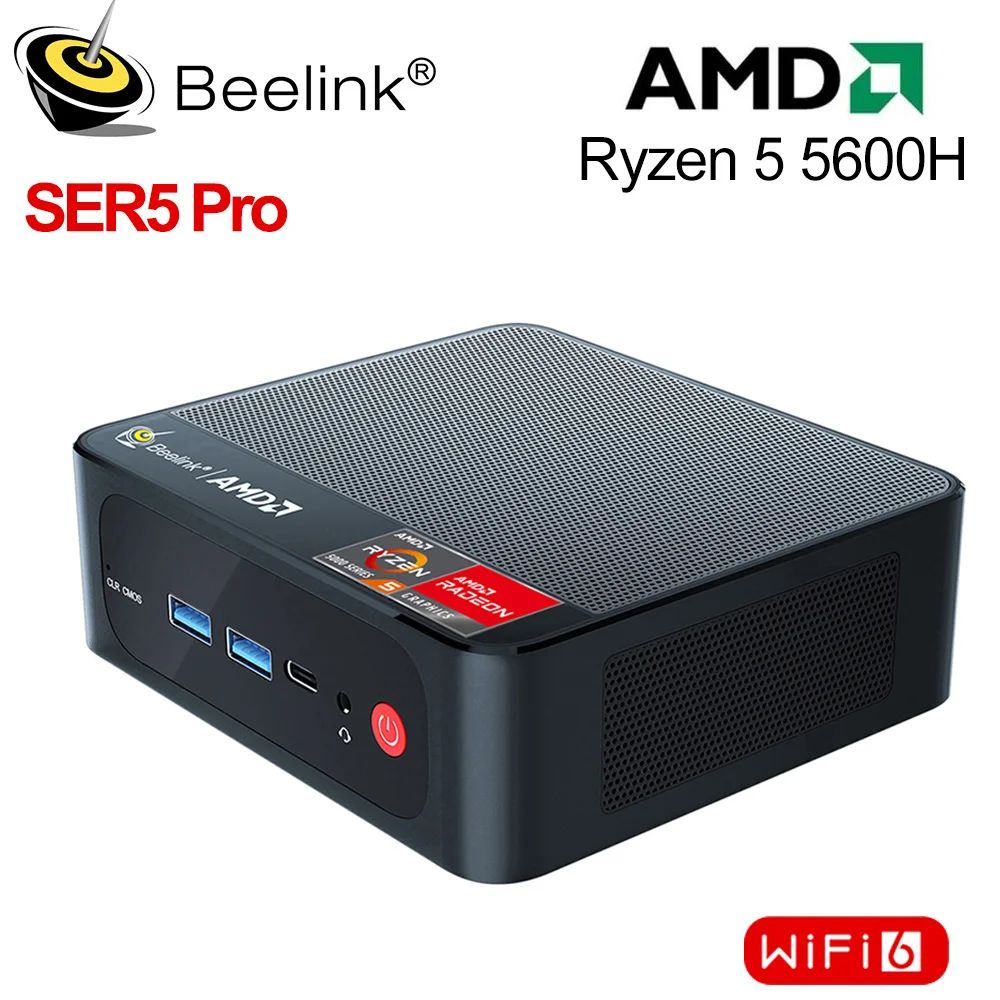 

Beelink SER5 WiFi 6 Mini PC Windows 11 Pro AMD Ryzen 5 5600H DDR4 16GB 32GB SSD 500GB BT5.2 4K Dual HD 1000M Desktop Computer
