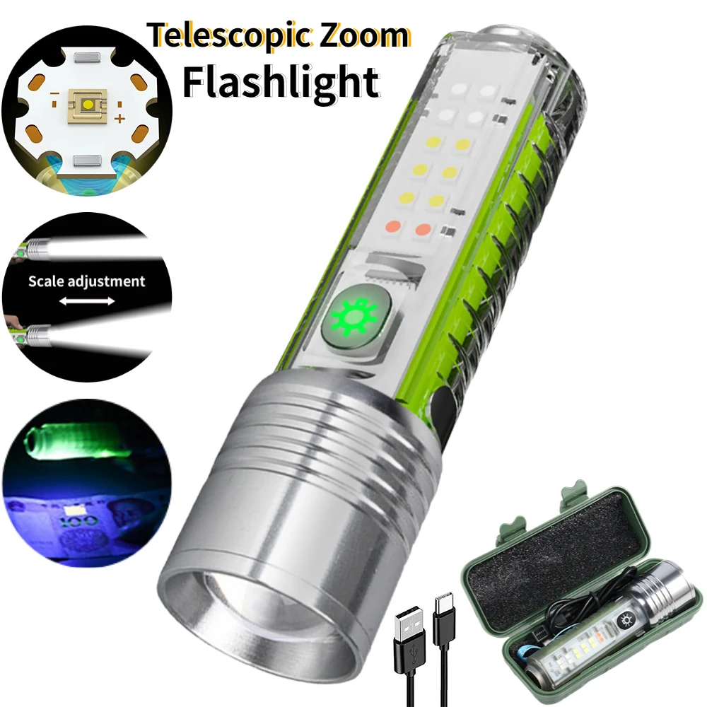 

Powerful LED Flashlight 800Lumen Telescopic Zoom Flashlights USB Rechargeable Zoomable UV LED Flashlight for Camping Torch Lamp