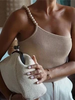 top women beaded crop asymmetrical off shoulder knit female beige sexy tops woman summer backless streetwear y2k ropa de mujer