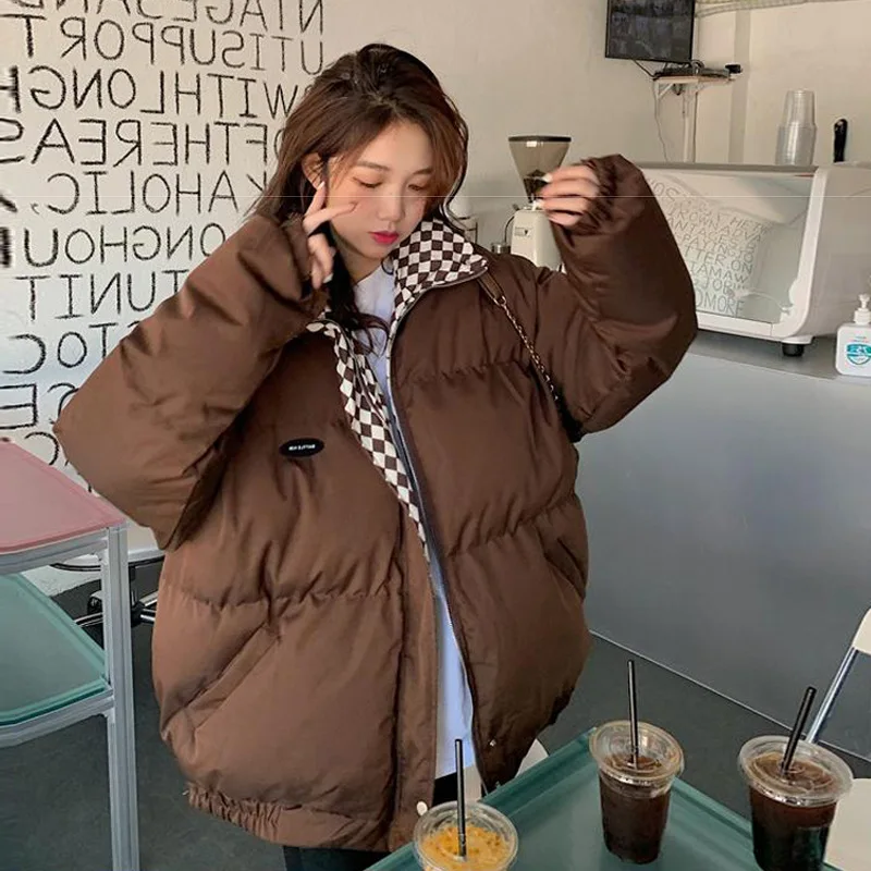 2022 Autumn Winter Down Cotton Jacket Women Casual Loose Warm Outwear Streetwear Oversized Zipper Stand-up Collar Female Coat