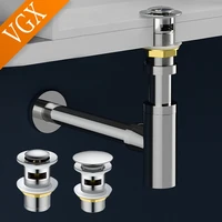 vgx round p trap waste pipe kit bathroom basin bottle plumbing trap pop up drain stopper with overflow sink siphon chrome brass