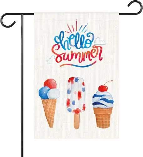Весна Лето Мороженое Велосипед Добро пожаловать Садовый флаг Двусторонняя пчела
