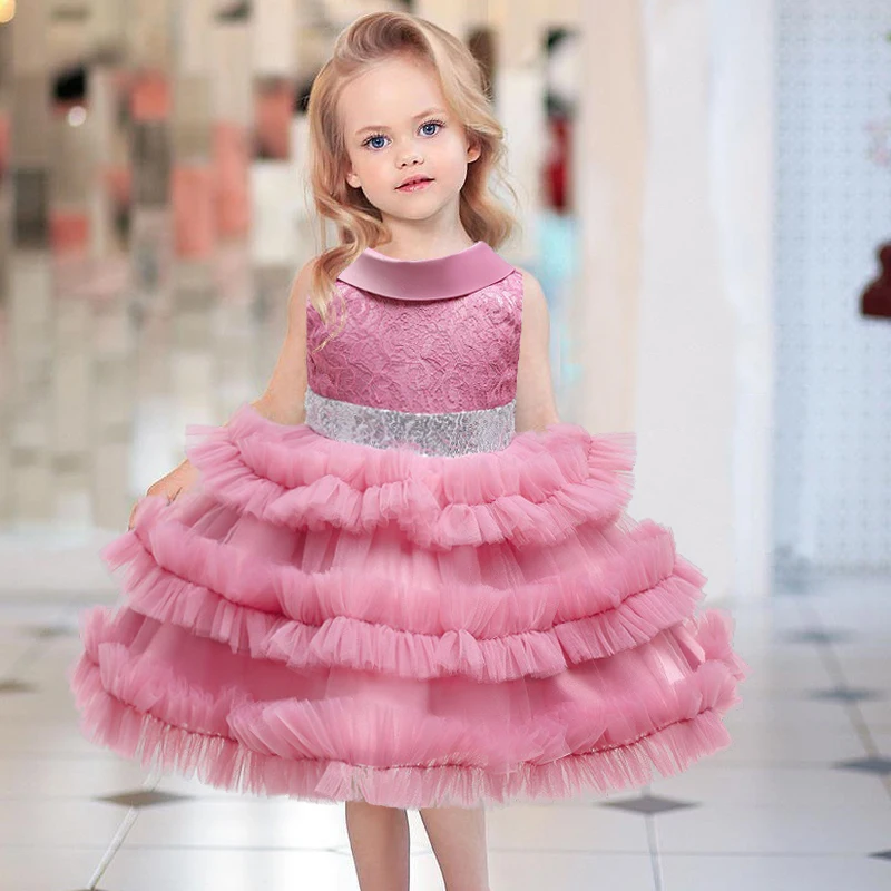 

2022 Pageant Baptism 1st Birthday Fluffy Cake Dress For Baby Girl Clothing Princess Dresses Lace Wedding Party Dress 0-3 Year