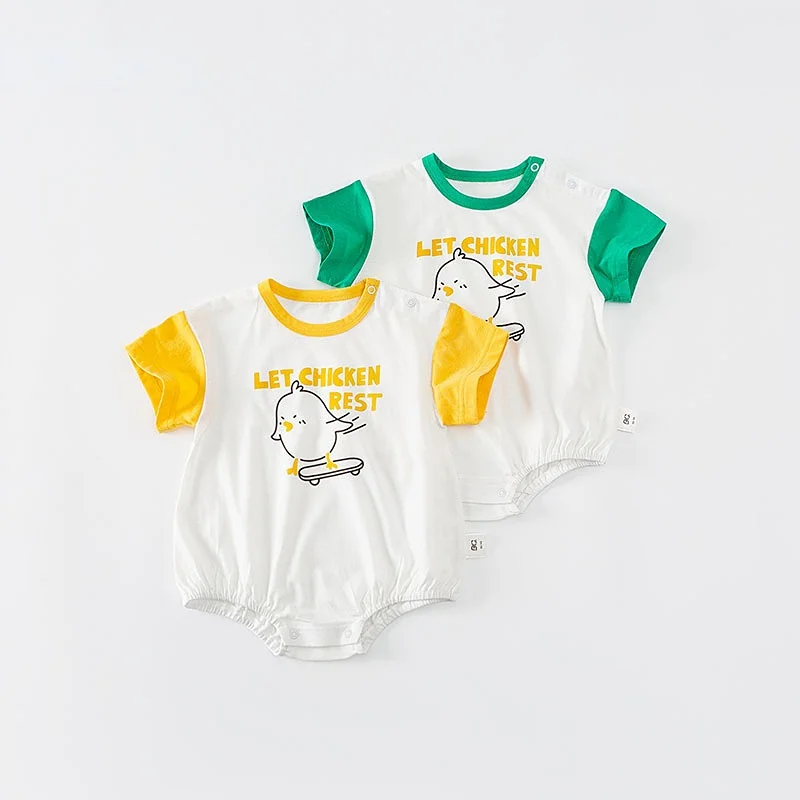 Baby Boy Clothes Baby Rompers Skateboard Chicken Print Baby Clothes Girl Baby Girl Romper Summer Jumpsuit for Kids Baby Bodysuit