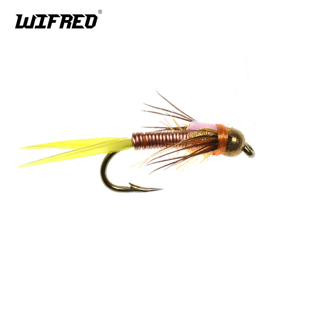 

Wifreo 6PCS Bead Head Copper John Nymphs Flies Fast Sinking for Salmon Rainbow Brook Grayling Trout Fishing Fly Lure Bait Orange