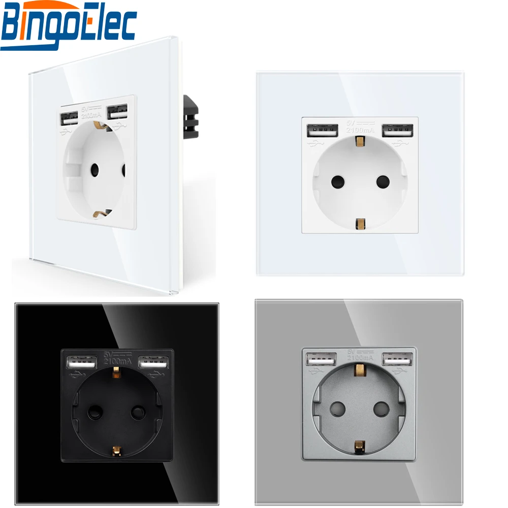 

Встраиваемая настенная умная электрическая розетка с двумя USB входами с функцией зарядки