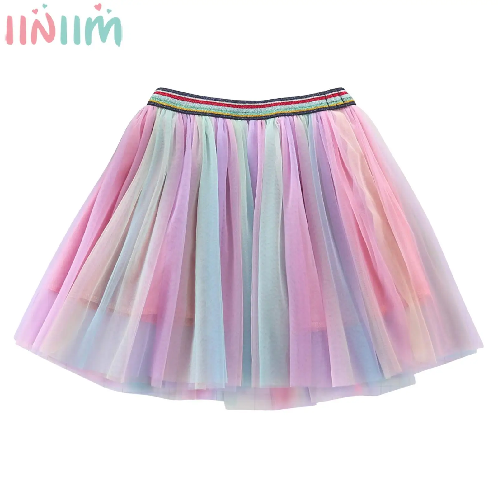

Baby Girls Cute Rainbow Mesh Tutu Elastic Waistband All-match Layered Skirt for Birthday Party Daily Wear Photography Dancewear