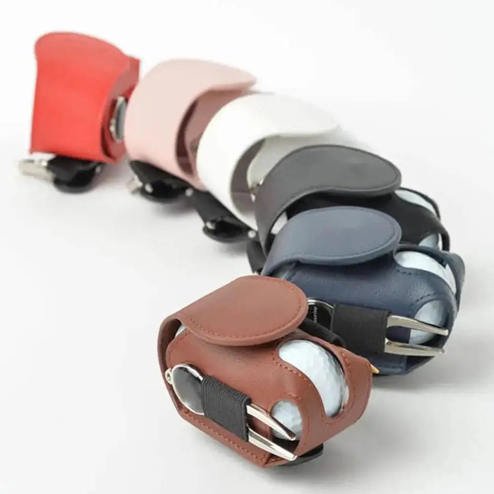 Portable Golf Ball Storage Pouch Golf Ball Waist Holder Bag Mini Pocket Container with Metal Buckle Leather Waist Golf Carrier
