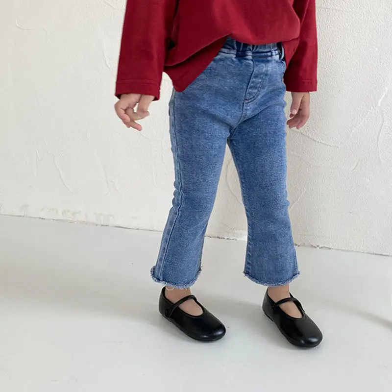 Flared Pants Jeans Spring Autumn Korean Style Childrens Blue Pants Girls Western Girl Jeans Toddler Clothes Kids Bell Bottoms enlarge