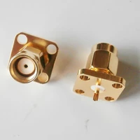 1x pcs rp sma rpsma rp sma male jack 4 hole flange chassis panel mount brass straight coaxial rf adapters