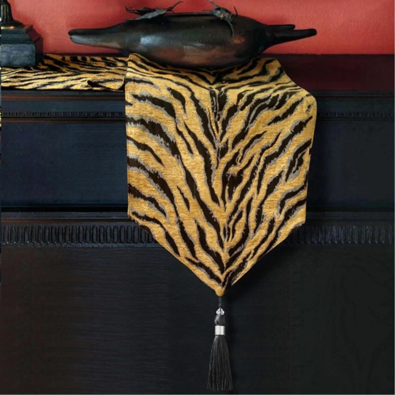 

Tiger Textured Tablerunner American Luxury Gold Pattern Bed Flag Home Table Decorative Cloth Nordic Teatable Cabinet Tablecloth