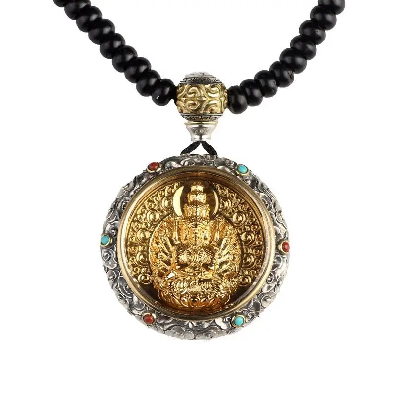 Длинное ожерелье для мужчин и женщин кулон в ретро стиле Гуаньинь Будда тысяча