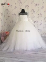 tulle flower girl dress lace appliques long sleeve for wedding birthday party gown first holy communion dresses