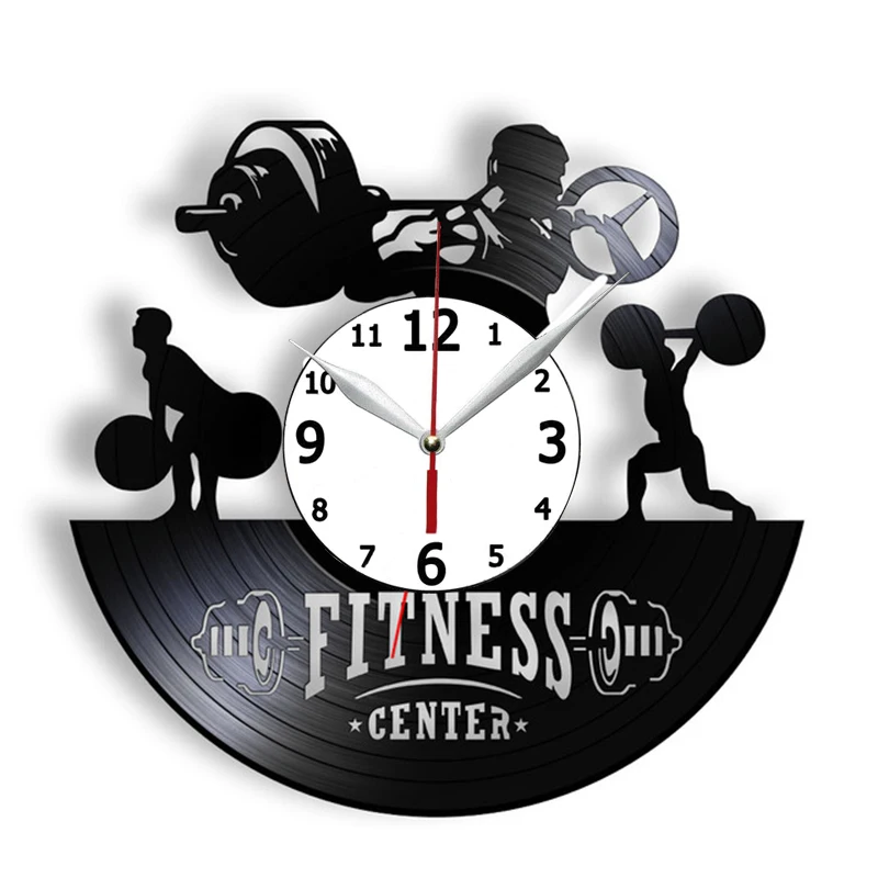 

Настенные часы для фитнеса, часы с виниловой пластиной для тренажерного зала, тяжелой атлетики, креативные часы Powerlifting с изменяющимся цвето...