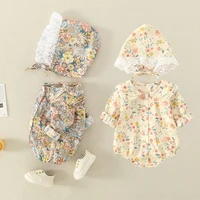 baby romper newborn clothing set baby girl long sleeve floral triangle romper hat fashion infant summer clothing jumpsuit 3 24m