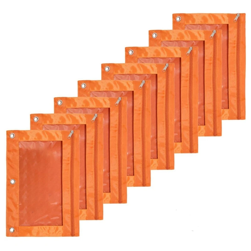 

8 Pack 3 Ring Zipper Pencil Pouch Fabric Pencil Case Sturdy And Durable Binder Pouch With Clear Window