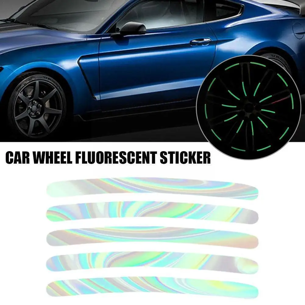 

Флуоресцентная наклейка на автомобильное колесо, обод автомобильной шины, светящиеся полосы, наклейка для автомобильного колеса, ночное во...