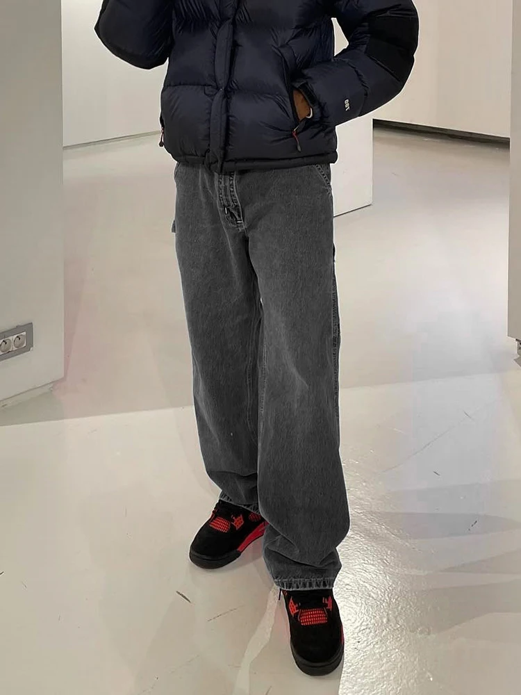Hot Sale Quality Baggy Denim Cargo Pants Men Boyfriend Pantalon Homme Y2k Fashion Blue Loose Fitted Side Pockets Patchwork Jeans