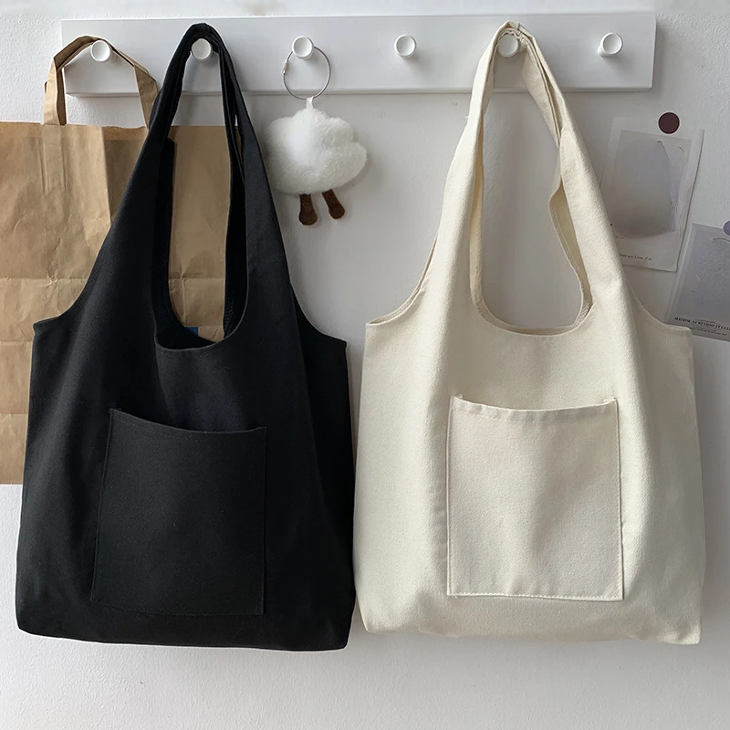 

Женская сумка для покупок, однотонная серия бежевых многоразовых сумок в стиле Харадзюку, простая вместительная модная сумка-тоут, 2022