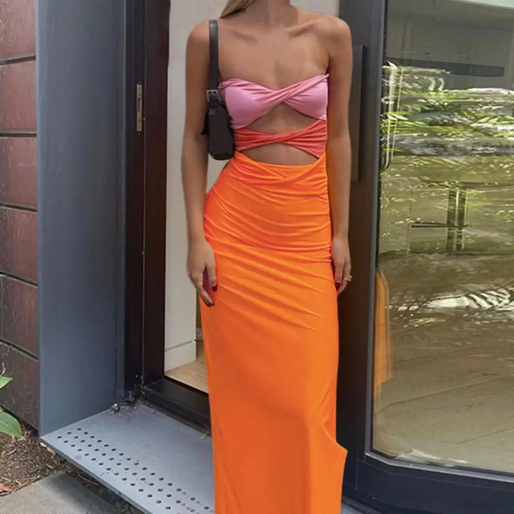 

Chic Lady Dress Strapless Skin-touching Midi Dress Sexy Off Shoulder Backless Bodycon Dress