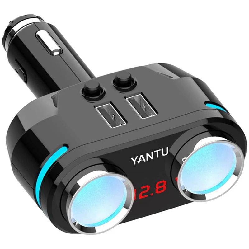 

Разветвитель автомобильного прикуривателя YANTU с 2 розетками и светодиодным индикатором напряжения, автомобильное зарядное устройство с дв...