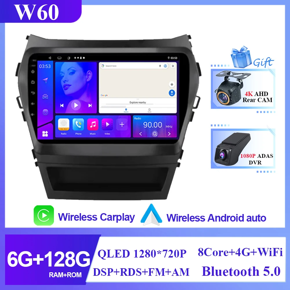 

Автомобильный радиоприемник Android 15 Carplay для Hyundai Santa Fe IX45 2013-2017 навигация GPS Android авто экран стерео без 2din DVD 5G Wi-Fi