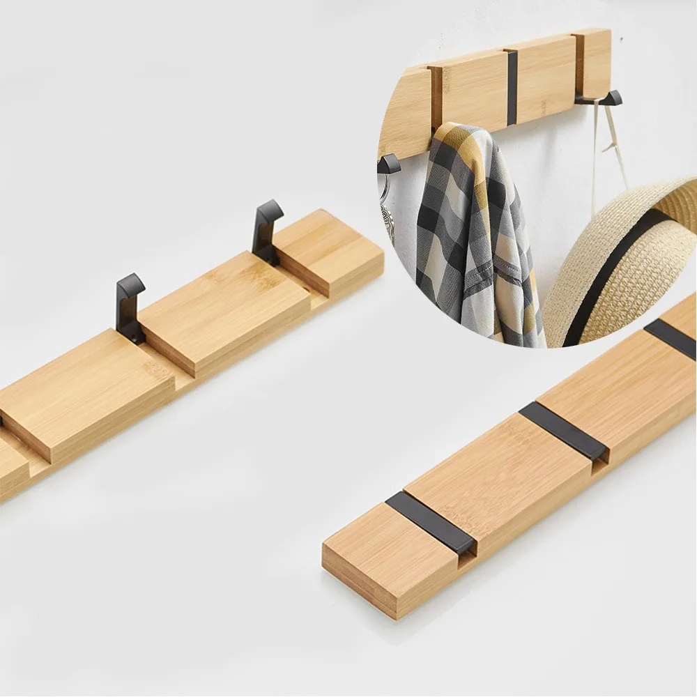 

Бамбуковая вешалка для пальто, практичное настенное крепление с 4 крючками, вешалка для полотенец, легко устанавливается, Складные Настенные Крючки для пальто, двери, ванной комнаты