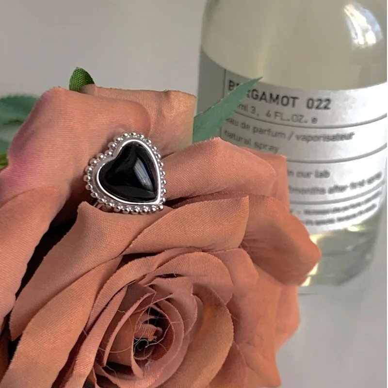 Большая черная полимерная форма винтажные кольца на палец в форме сердца для