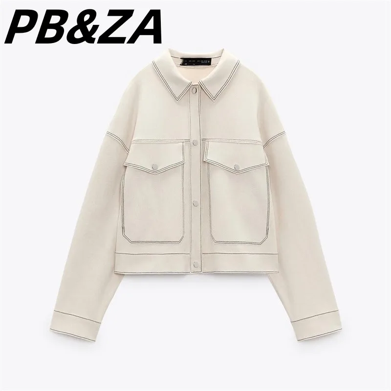 

PB&ZA 2023 New Women's Clothing Contrasting Color Line Decoration Suede Texture Effect Jacket Coat 4968521 712