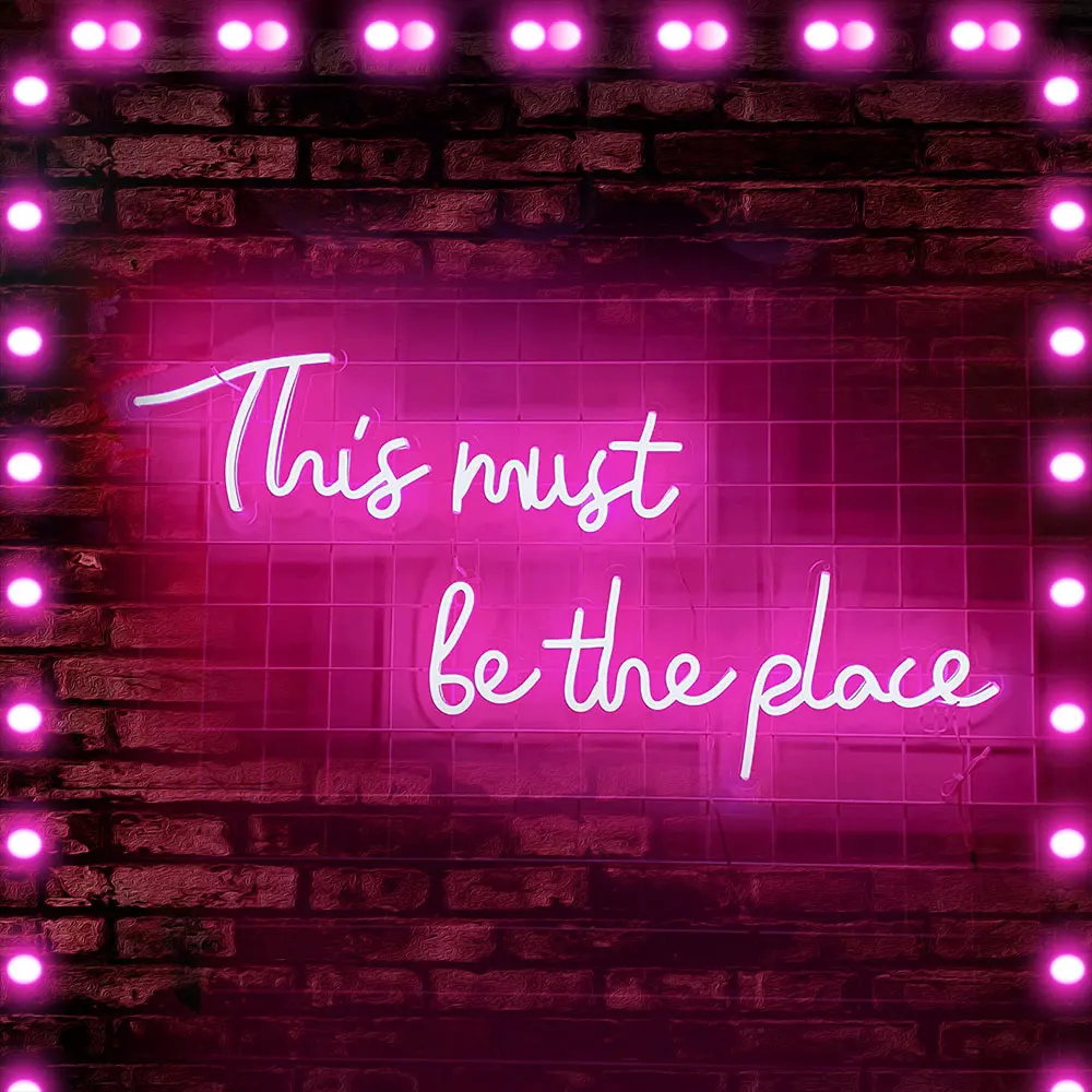 This Must Be The Place LED Neon Sign Pink 12V 23.2X7.5+ 23.2X9.2in Signs Lights for Club Pub Bar Wall Decoration Bulk Wholesale