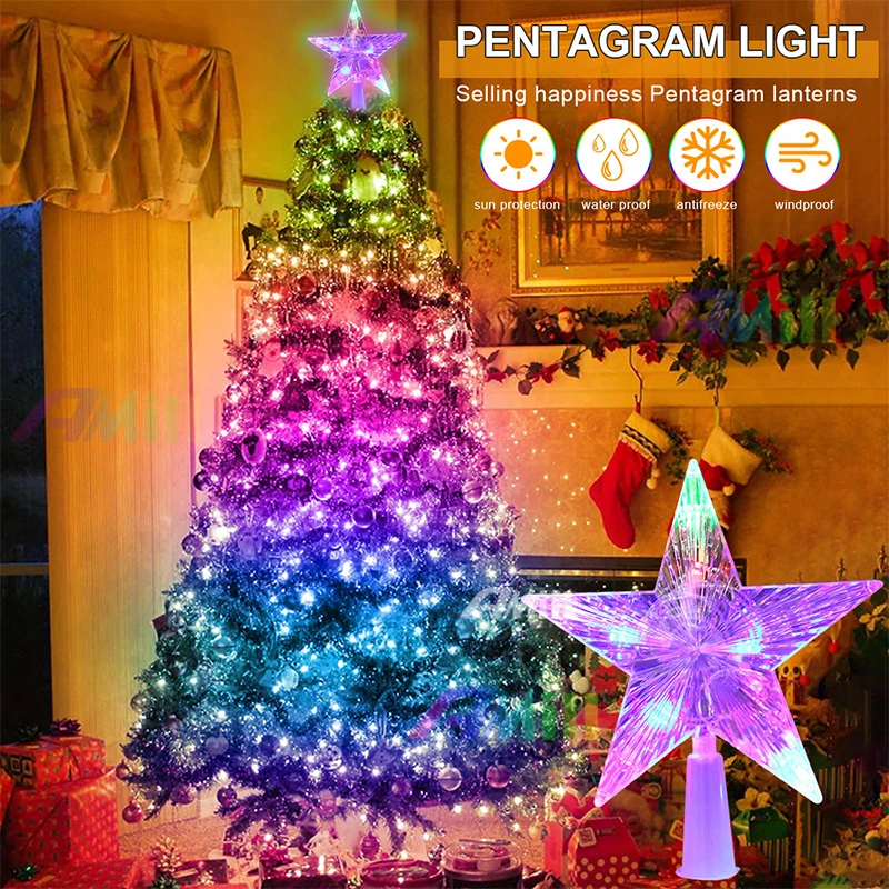 

Christmas Tree Top Star LED Light Lamp Christmas Decoration 2023 For Home Xmas Ornaments New Year Gifts LED Fairy String Light