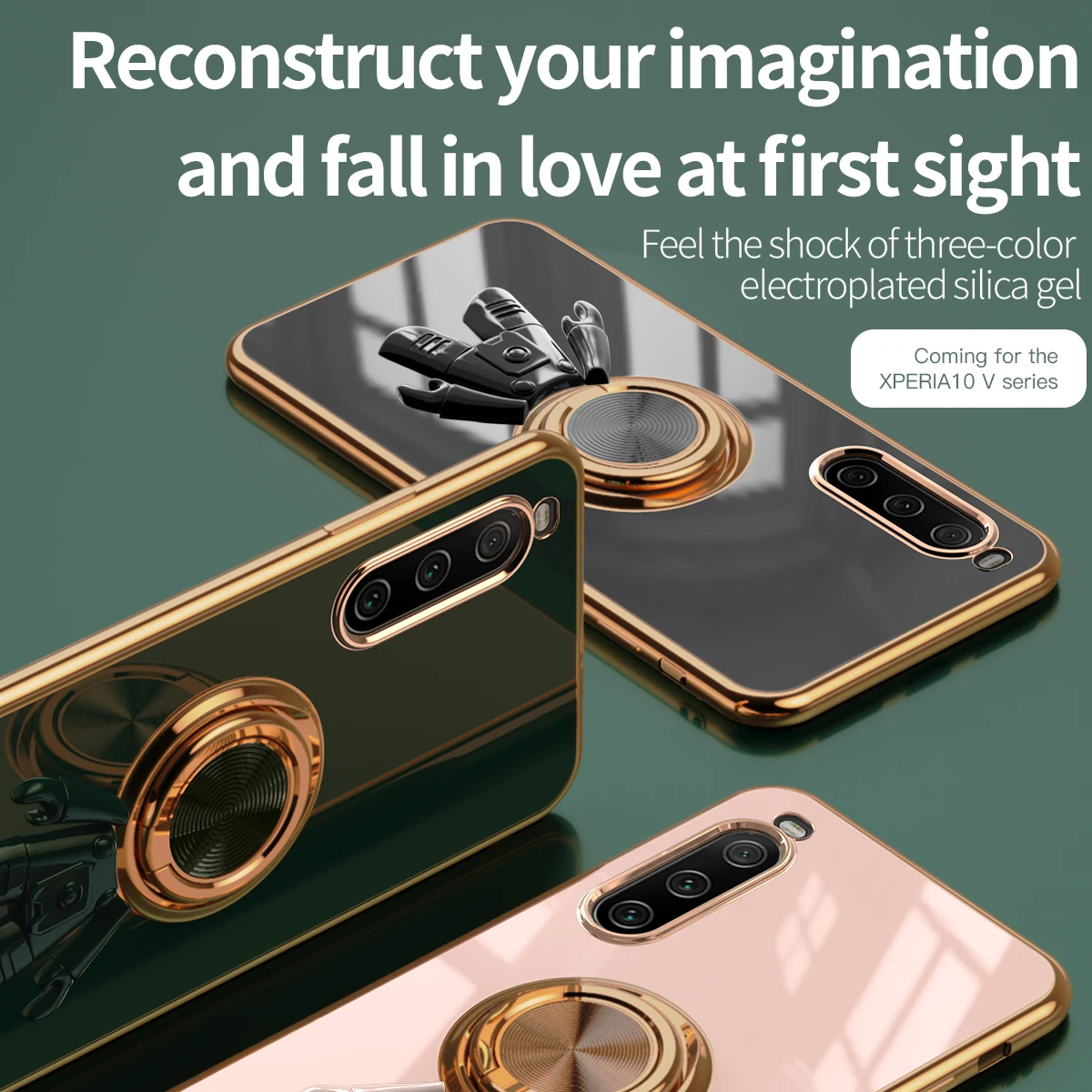 

3 IN 1 Plating Case for Sony Xperia 10 IV XQ-CC54 XQ-CC72 Astronaut Car Magentic Ring Holder Soft Phone Cover for SonyXperia10IV